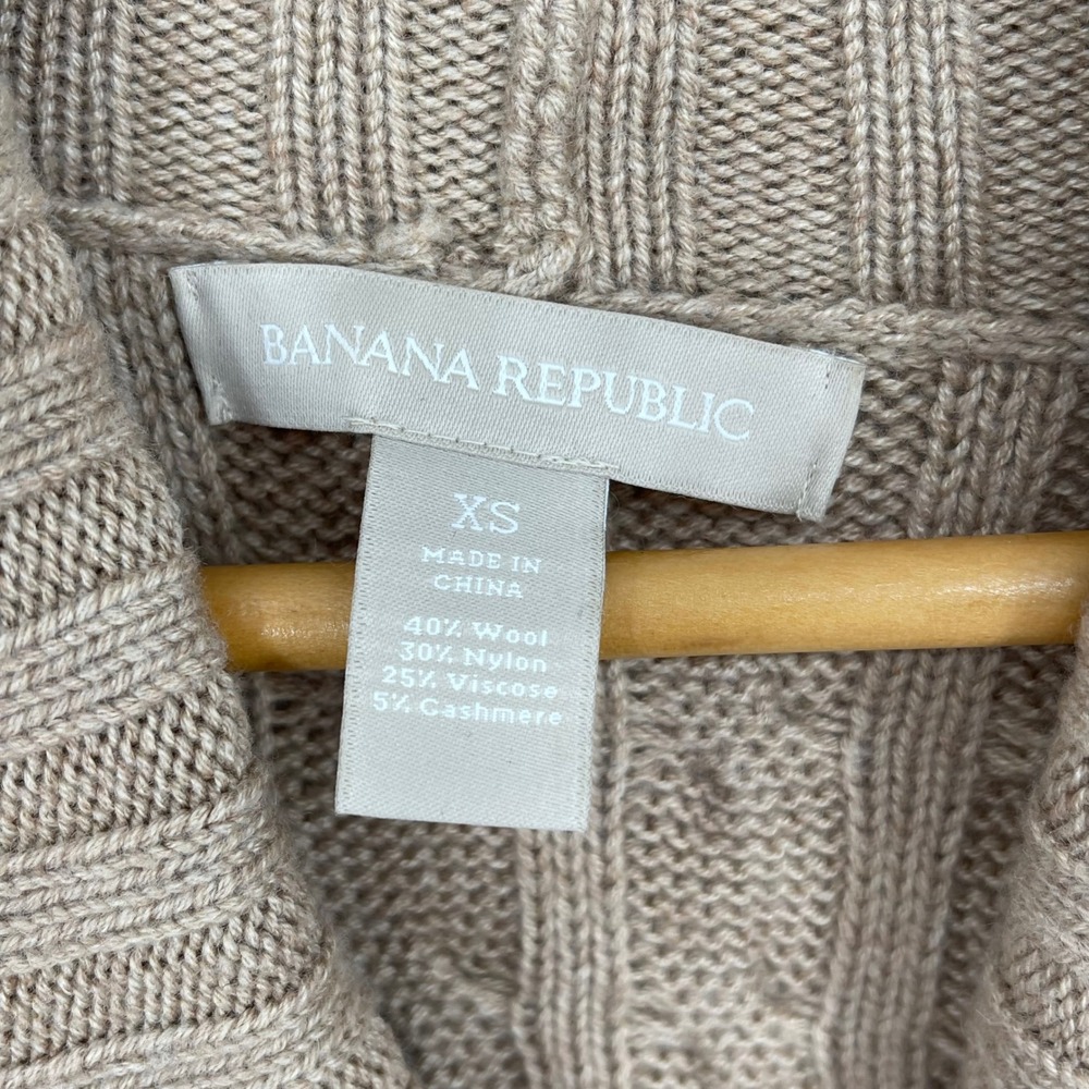 Banana Republic Women's XS Tan Cable Knit Cowl‎ Neck Wool Cashmere Sweater Cozy - Picture 3 of 4